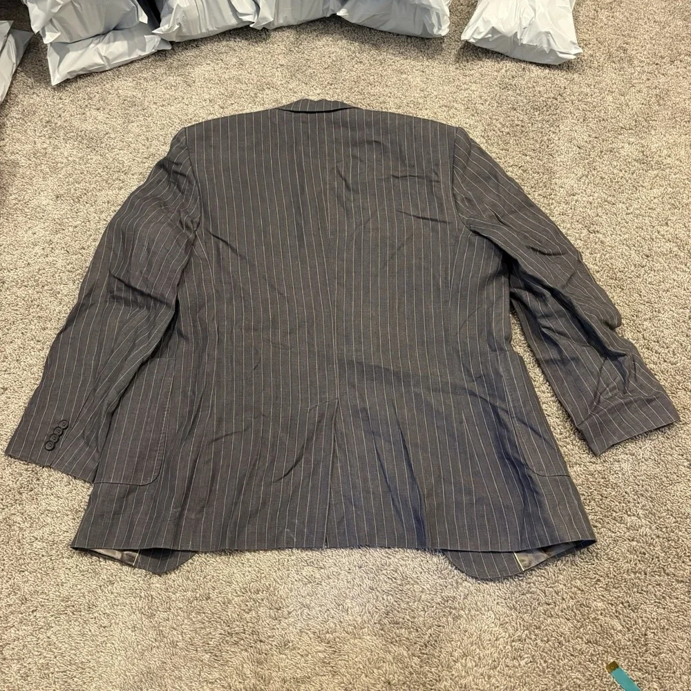 Banana Republic Jacket Spot Coat Men 44s Gray 100% Linen Two Button Short Stripe